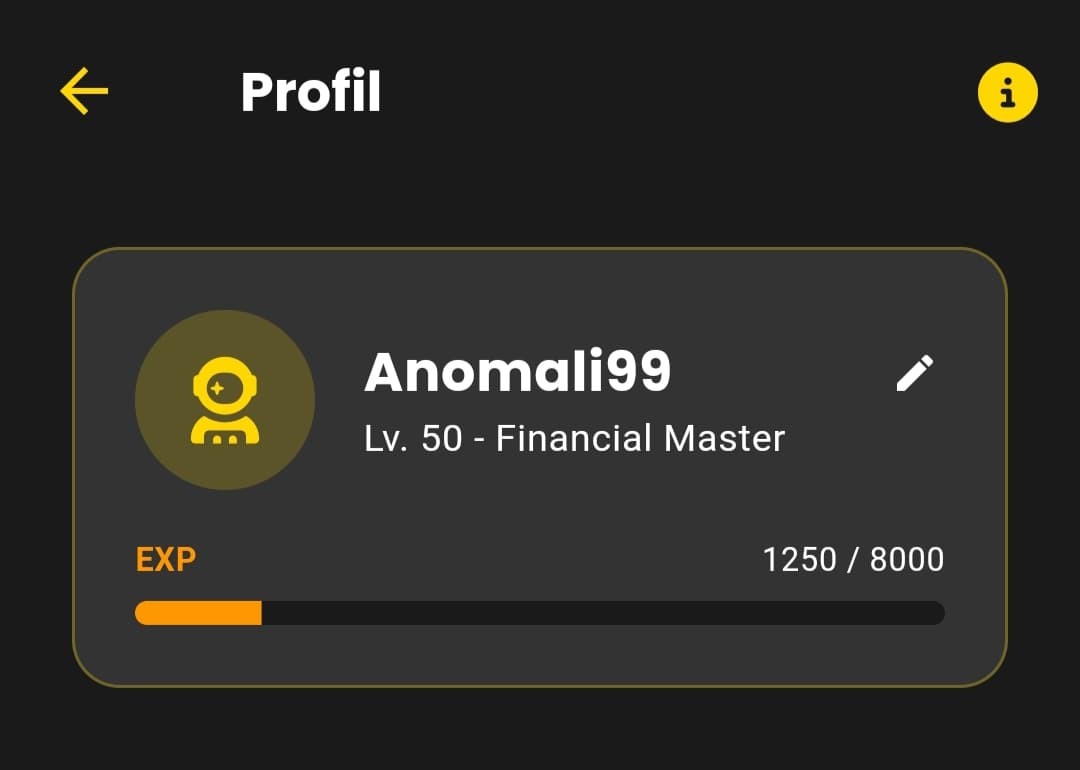 Bar EXP pada halaman Profil menunjukkan progres menuju Level berikutnya