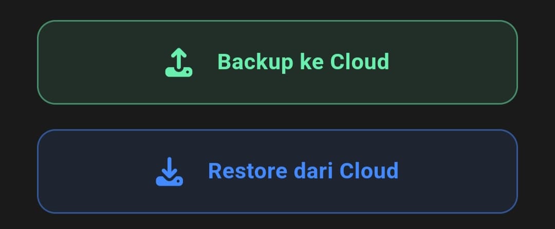 Tombol Backup ke Cloud dan Restore dari Cloud di halaman Pengaturan